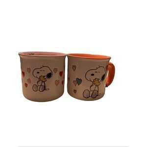 New Peanuts Pink Orange Mothers Love 2-pack 21oz Camper Stoneware Mugs Set